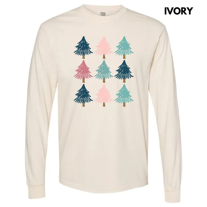 Pastel Tree Collage Long Sleeve Comfort Colors T-Shirt Hoodie, Sweatshirt | PureTeeCo.com