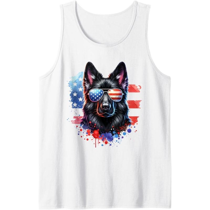 Patriotic Black German Shepherd Dog American Flag Watercolor Tank Top made in USA T-Shirts, Hoodie, Sweatshirt