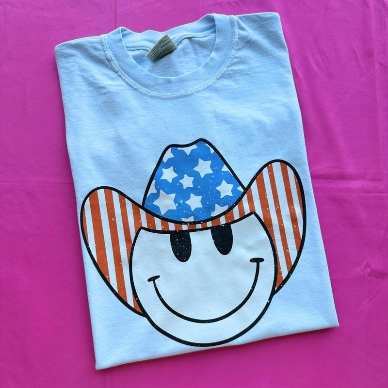 Patriotic Cowboy Happy Face Comfort Colors T-Shirt Hoodie, Sweatshirt | PureTeeCo.com