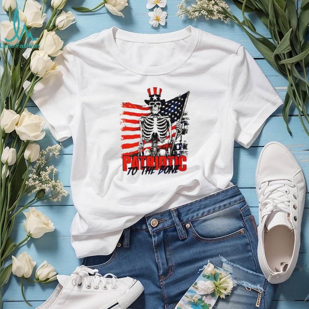Patriotic to the Bone Skeleton Uncle Sam American Flag shirt