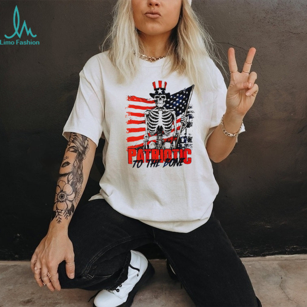 Patriotic to the Bone Skeleton Uncle Sam American Flag shirt