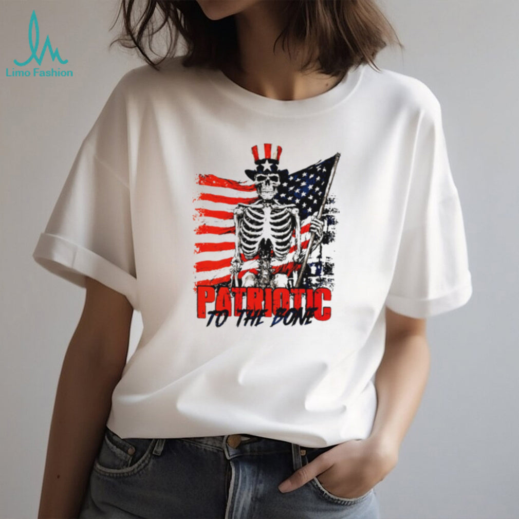 Patriotic to the Bone Skeleton Uncle Sam American Flag shirt