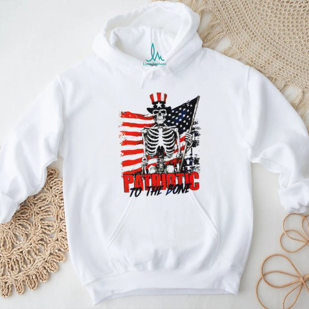 Patriotic to the Bone Skeleton Uncle Sam American Flag shirt