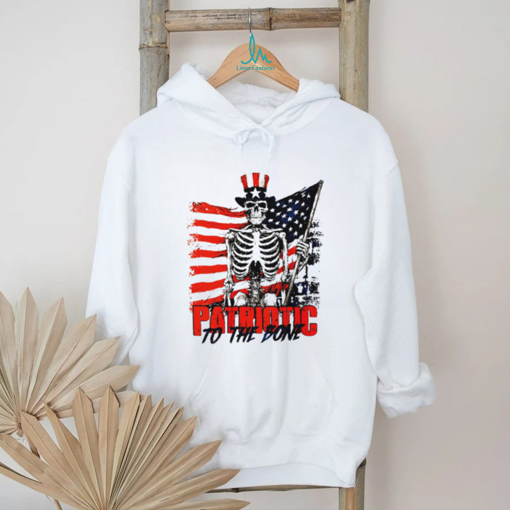 Patriotic to the Bone Skeleton Uncle Sam American Flag shirt