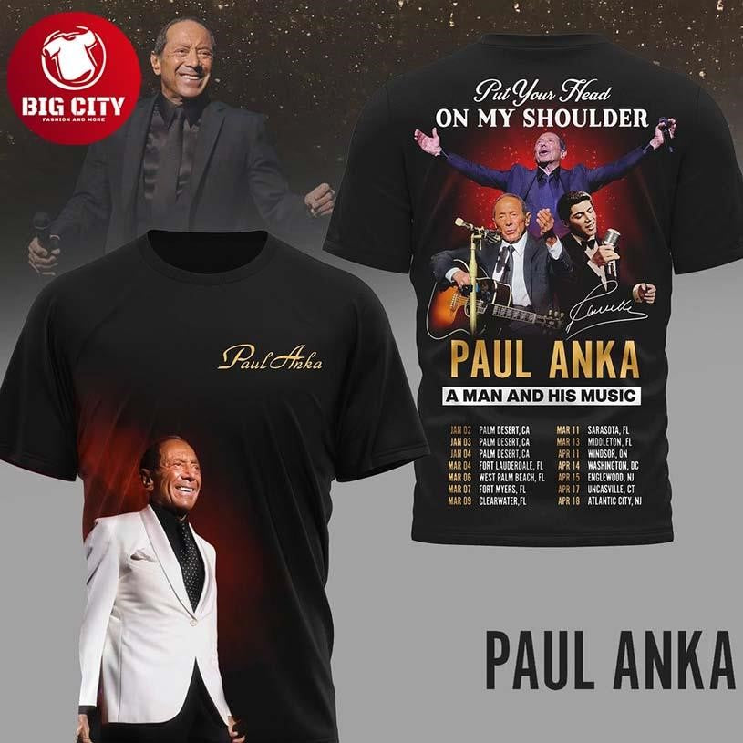 Paul Anka Put Your Head On My Shoulder 2026 Tour Two Sided Shirt