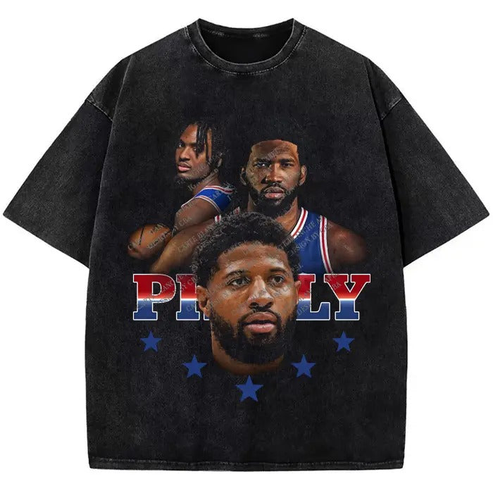 Paul George Joel Embiid Tyrese Maxey Philly Big 3 Philadelphia Graphic T-Shirt Basketball Cotton Hoodie, Sweatshirt