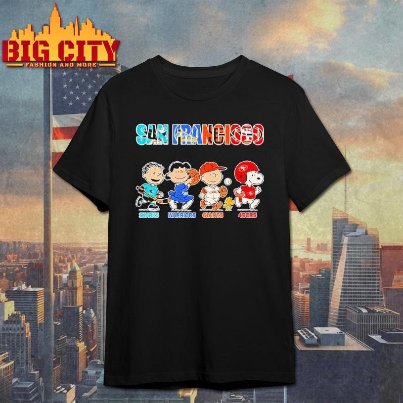 Peanuts Characters San Francisco Sports Sharks X Warriors X Giants X 49ers Shirt