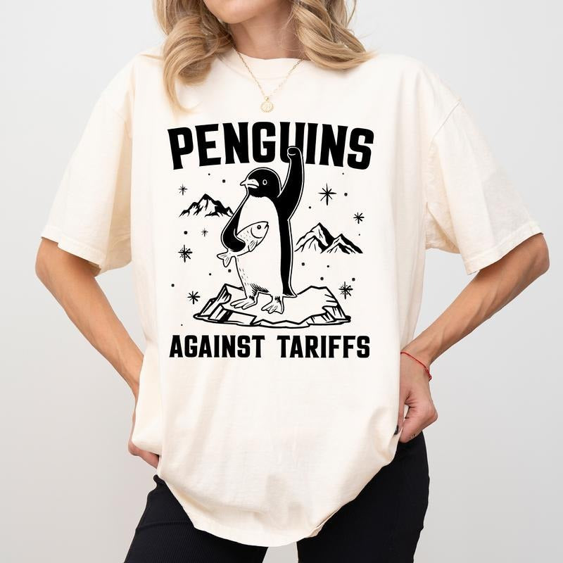 Penguins Against Tariffs Comfort Colors Shirt, Resistance T-shirt, Sarcastic Graphic Tee, Penguin Flippers Up Clothing,...