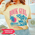 Personalized Book Girl Summer Shirt, Retro Beach Book Lover Vacation TShirt, Vintage Romance Reader Tee, Girly Bookish...