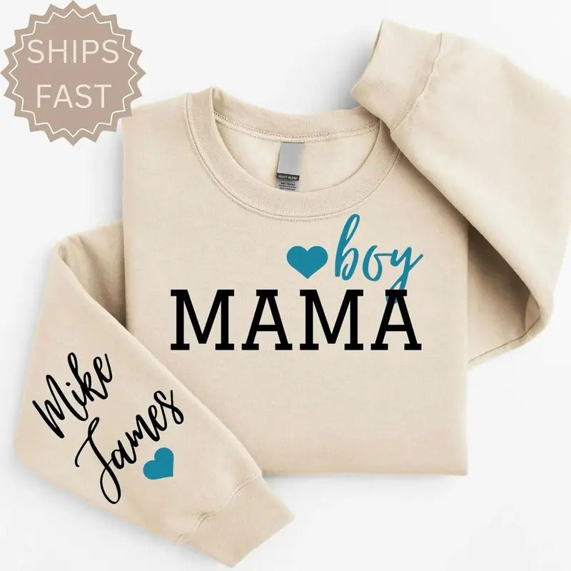 Personalized Boy Mama Sweatshirt, Custom Boys Of Mom Hoodie, New Mama Shirt, Baby Announcement Mom Clothing, Mother's Day...