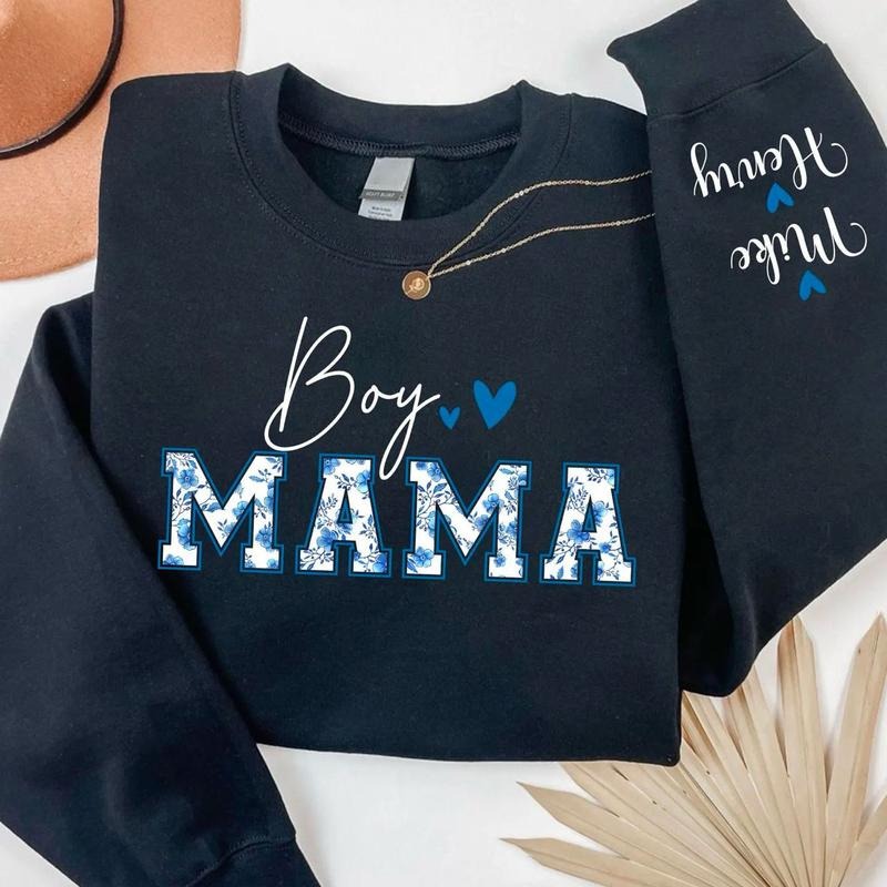 Personalized Boy Mama Sweatshirt, Custom Name Boys Of Mom Hoodie, New Mama Shirt, Baby Announcement Mom Clothing,...