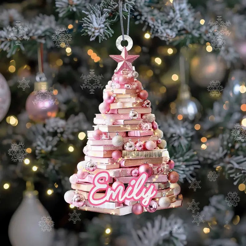 Personalized Christmas Book Tree Name Ornament, Custom Book Ornament, Book Lover Gift, Bookworm Gifts, Baby Girl...