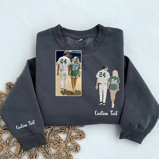 Personalized Couple Portrait Sweatshirt Embroidered from Photo, Custom Photo on Sweatshirt Embroidered, Valentine's Day, Mothers Day Gift