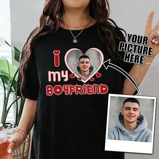 Personalized Customize Photo T-Shirt, I Love My Girlfriend Shirt, I Love My Boyfriend shirt, HL136