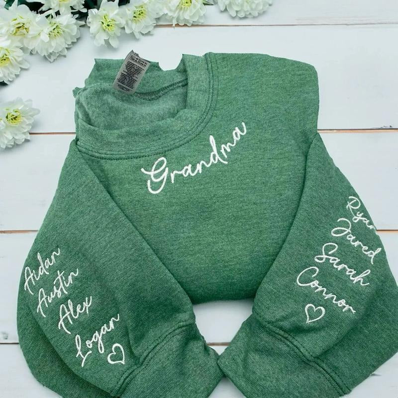 Personalized Embroidered Grandma Sweatshirt, Custom Name on Sleeve, Mama Sweatshirt, Great Grandmother Hoodie, Nana...