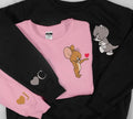 Personalized Embroidered Mouse And Cat Couple Sweatshirt, Embroidered Couple Hoodie, Custom Initials Couple Sweatshirt,...