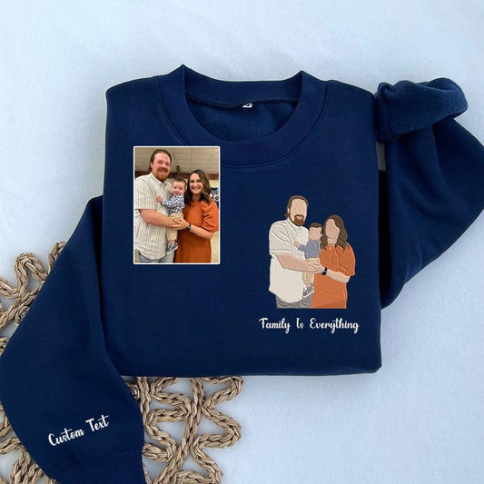 Personalized Family Portrait Sweatshirt Embroidered from Photo, Custom Photo on Sweatshirt Embroidered, Mothers Day Gift, Fathers Day Gift