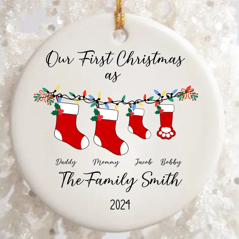 Personalized First Christmas Ornament, First Christmas as Family Ornament, First Christmas as Family Of 4 Ornament, First...