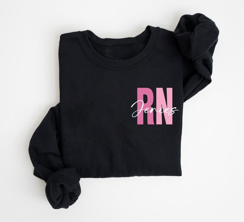 Personalized Registered Nurse Sweatshirt, Custom Nurse Shirt, Pink RN Nurse Sweatshirt, Nurse Appreciation Gift, Custom...