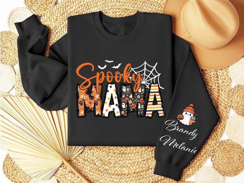 Personalized Spooky Season Mama Halloween Sweatshirt, Spooky Mama Shirt, Gift for Mom, Spooky Mama Halloween Shirt,...