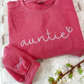 Personalized Sweatshirt Auntie Embroidered, Customizable Auntie Name Hoodie, Minimalist Gift for Best Aunt, Mother's Day...