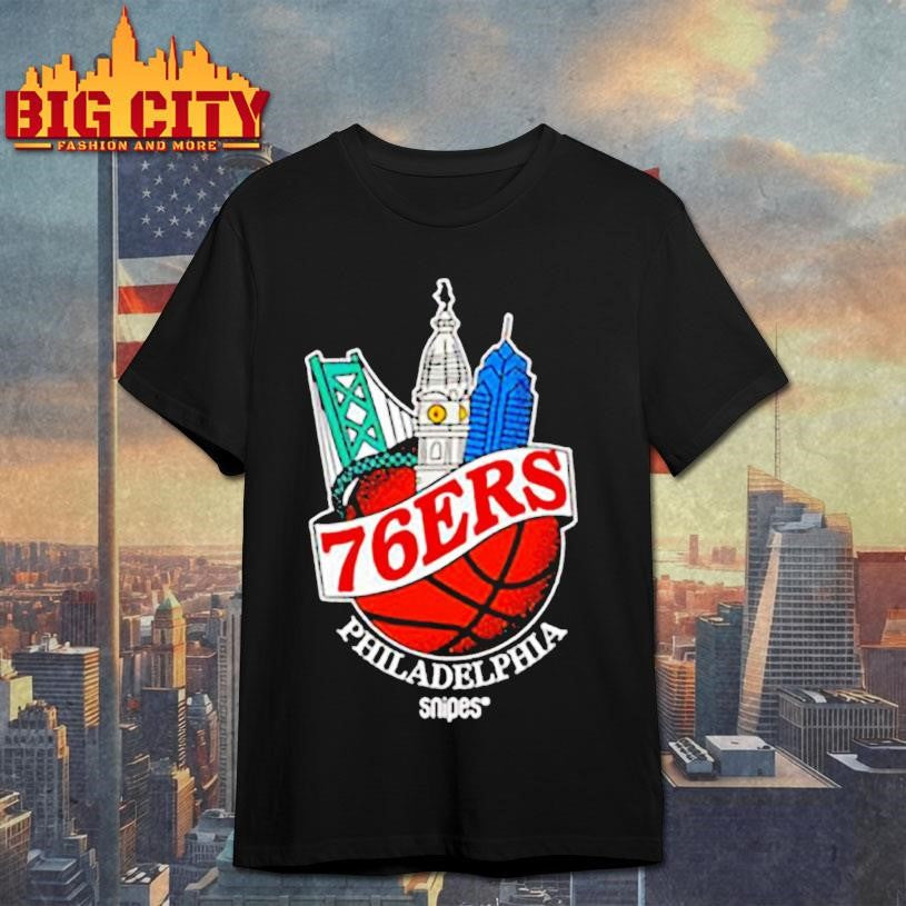 Philadelphia 76ers Snipes Benjamin Franklin Bridge and Philadelphia City Hall Tower shirt