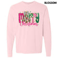 Pink & Green Merry Christmas Long Sleeve Comfort Colors T-Shirt 'NLB' Hoodie, Sweatshirt | PureTeeCo.com