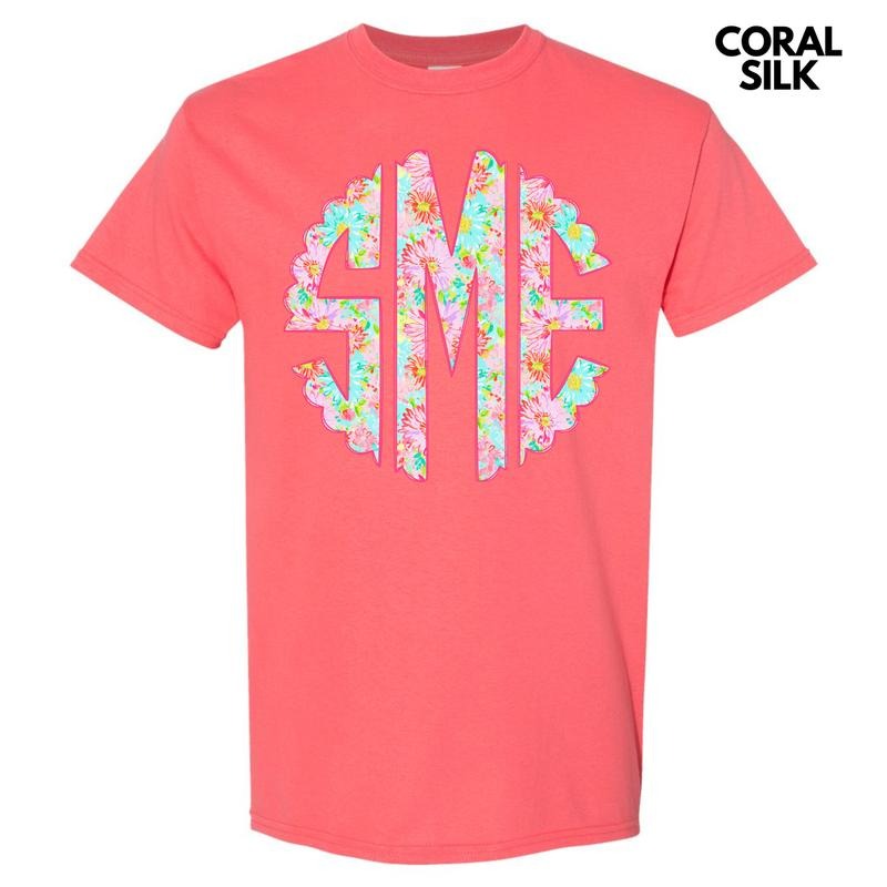 Pink Blossoms Monogram Gildan Short Sleeve T-Shirt 'NLB' Hoodie, Sweatshirt | PureTeeCo.com