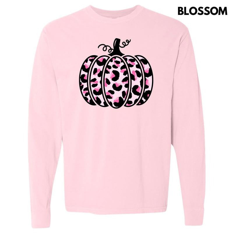 Pink Cheetah Pumpkin Long Sleeve Comfort Colors T-Shirt 'NLB' Hoodie, Sweatshirt | PureTeeCo.com