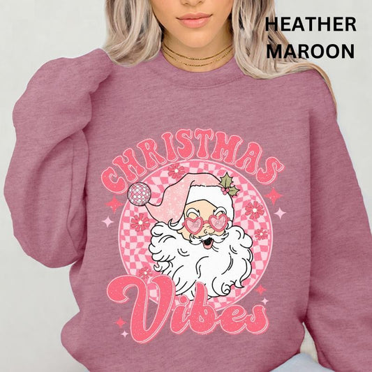 Pink Christmas Vibes Sweatshirt, Christmas Crewneck, Christmas Graphic Sweatshirt, Pink Christmas Crewneck