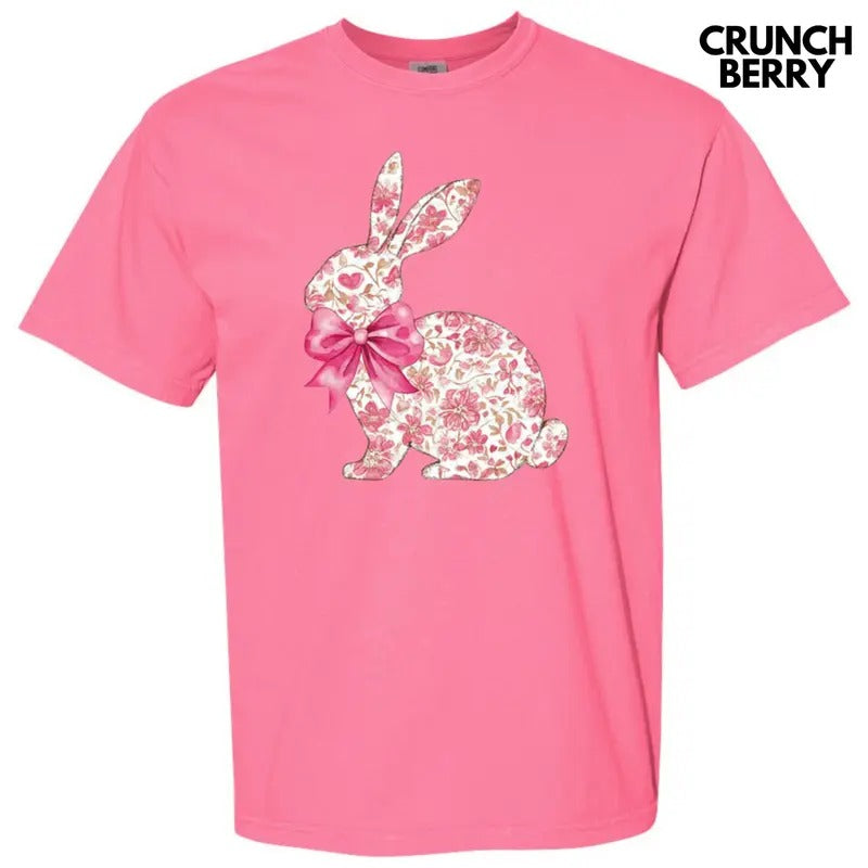 Pink Floral Easter Bunny Comfort Colors T-Shirt Hoodie, Sweatshirt | PureTeeCo.com