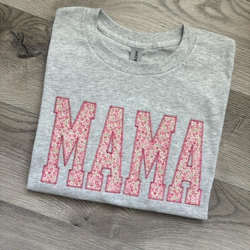 Pink Floral Mama Embroidered Tee Hoodie, Sweatshirt | PureTeeCo.com