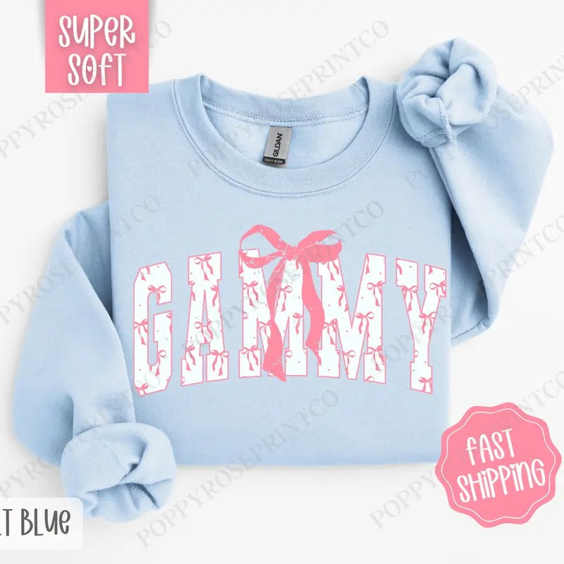 Pink Gammy Bow Sweatshirt, Women's Crewneck, Cute Women's Sweater T-Shirts, Hoodie | PureTeeCo.com