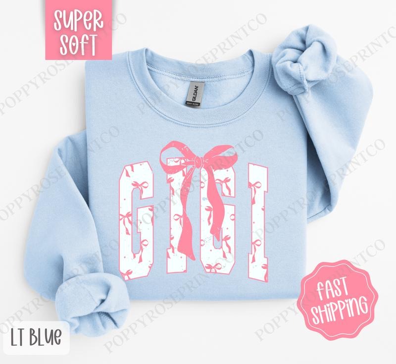 Pink GiGi Bow Sweatshirt, Women's Crewneck, Cute Women's Sweater T-Shirts, Hoodie | PureTeeCo.com