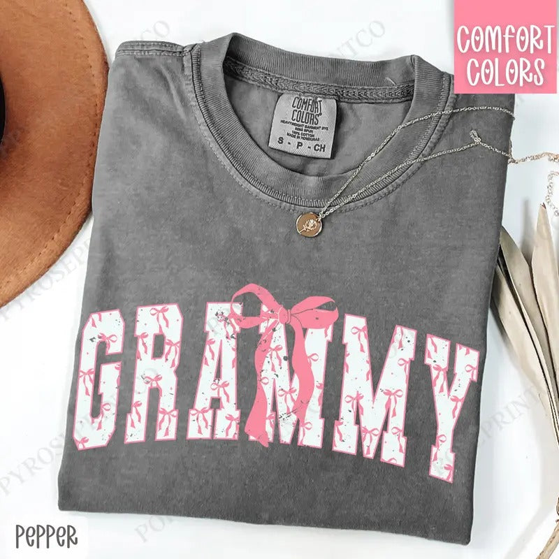Pink Grammy Bow Shirt Comfort Colors, Women's Tee, Cute Women's Tshirt Hoodie, Sweatshirt | PureTeeCo.com