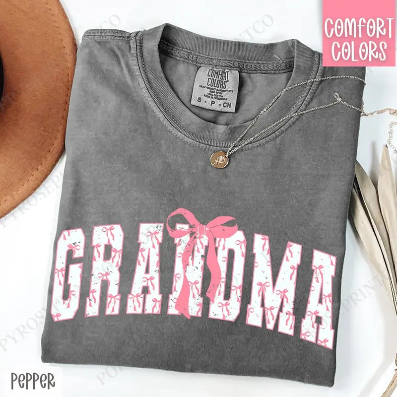Pink Grandma Bow Shirt Comfort Colors, Women's Tee, Cute Women's Tshirt Hoodie, Sweatshirt | PureTeeCo.com