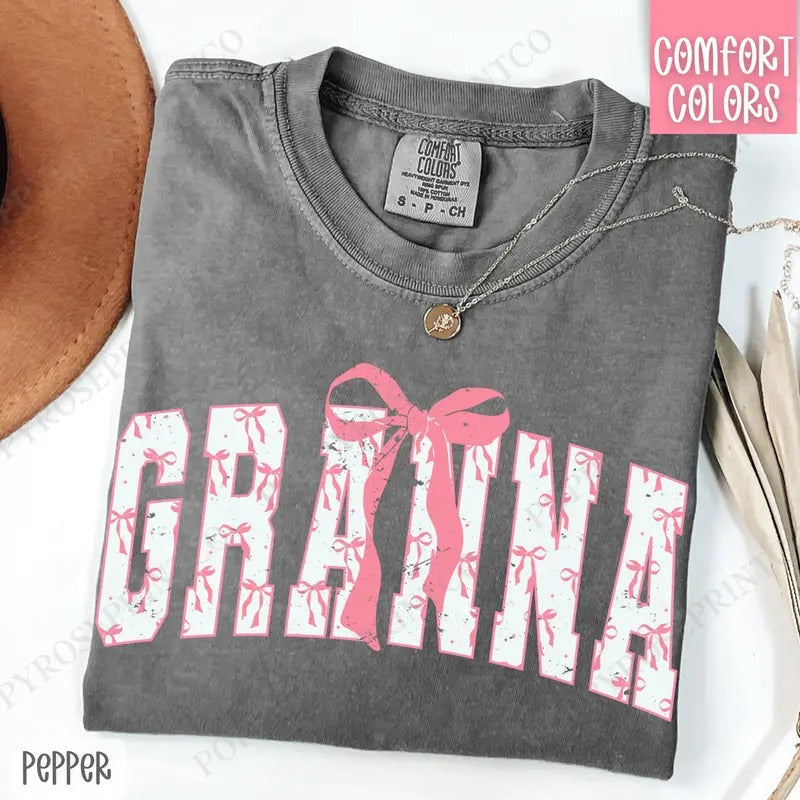 Pink Granna Bow Shirt Comfort Colors, Women's Tee, Cute Women's Tshirt Hoodie, Sweatshirt | PureTeeCo.com