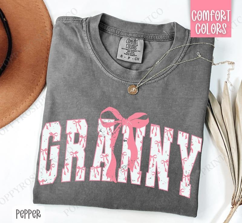 Pink Granny Bow Shirt Comfort Colors, Women's Tee, Cute Women's Tshirt Hoodie, Sweatshirt | PureTeeCo.com