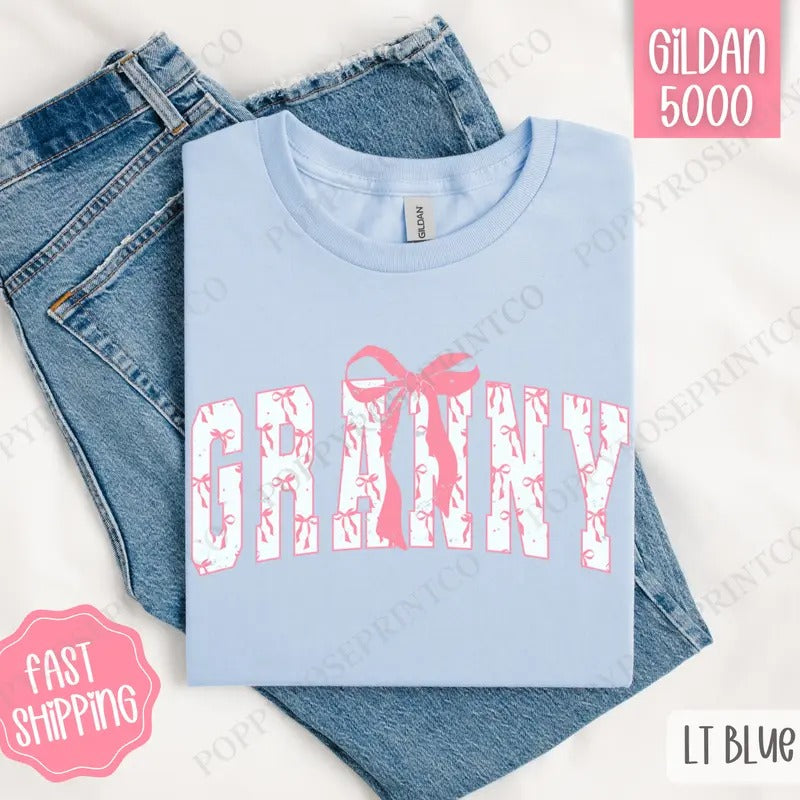 Pink Granny Bow Shirt Gildan, Women's Tee, Cute Women's Tshirt Plus Sizes Hoodie, Sweatshirt | PureTeeCo.com