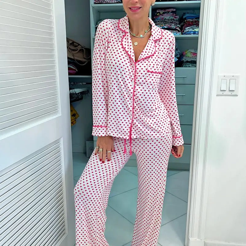 Pink Heart Wide Leg Pajama Set T-Shirts, Hoodie, Sweatshirt | PureTeeCo.com