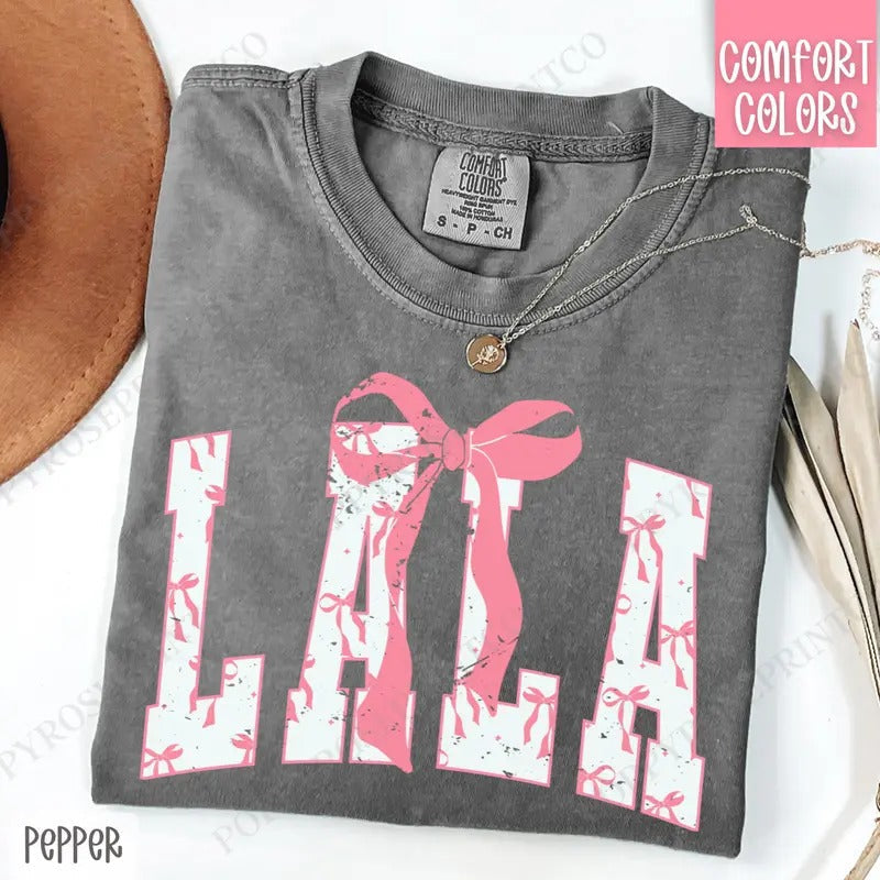 Pink Lala Bow Shirt Comfort Colors, Women's Tee, Cute Women's Tshirt Hoodie, Sweatshirt | PureTeeCo.com