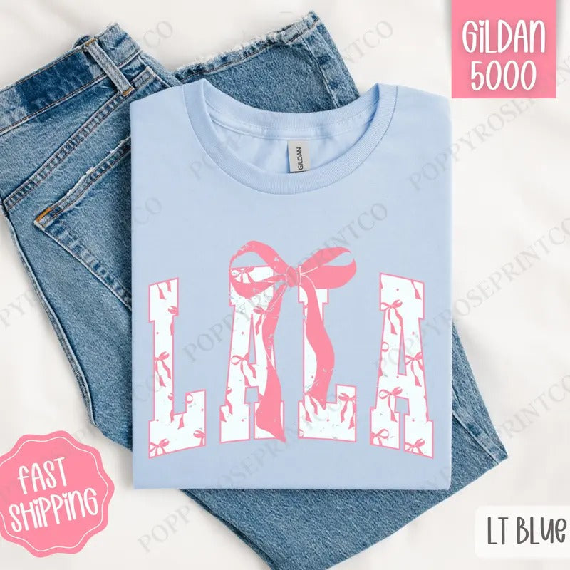 Pink Lala Bow Shirt Gildan, Women's Tee, Cute Women's Tshirt Plus Sizes Hoodie, Sweatshirt | PureTeeCo.com