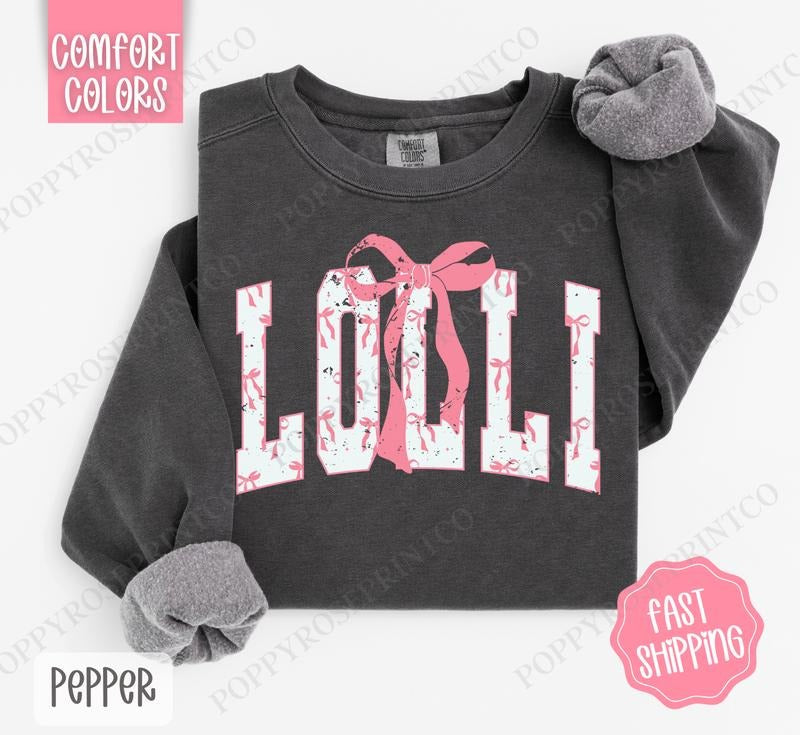 Pink Lolli Bow Comfort Colors Sweatshirt, Women's Crewneck, Cute Women's Sweater T-Shirts, Hoodie | PureTeeCo.com
