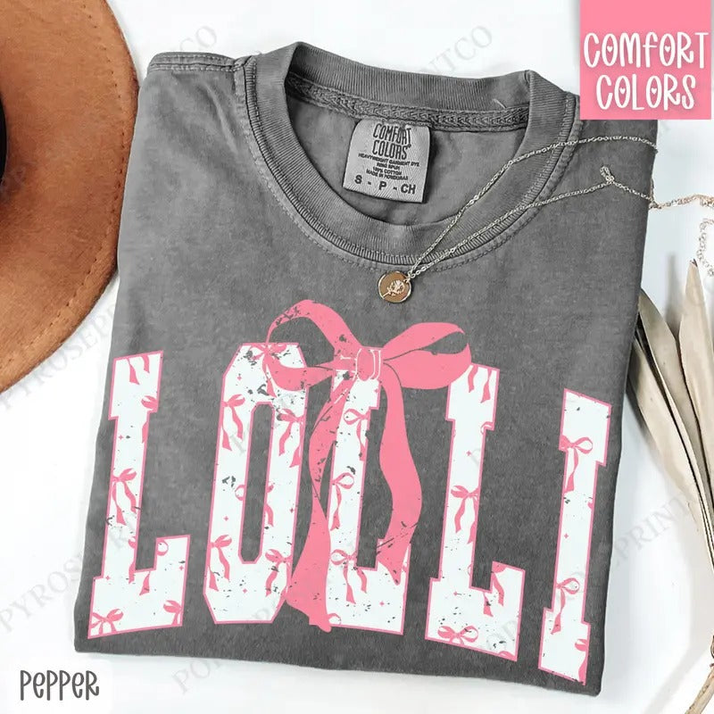 Pink Lolli Bow Shirt Comfort Colors, Women's Tee, Cute Women's Tshirt Hoodie, Sweatshirt | PureTeeCo.com