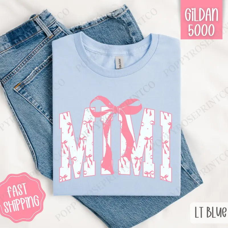Pink Mimi Bow Shirt Gildan, Women's Tee, Cute Women's Tshirt Plus Sizes Hoodie, Sweatshirt | PureTeeCo.com