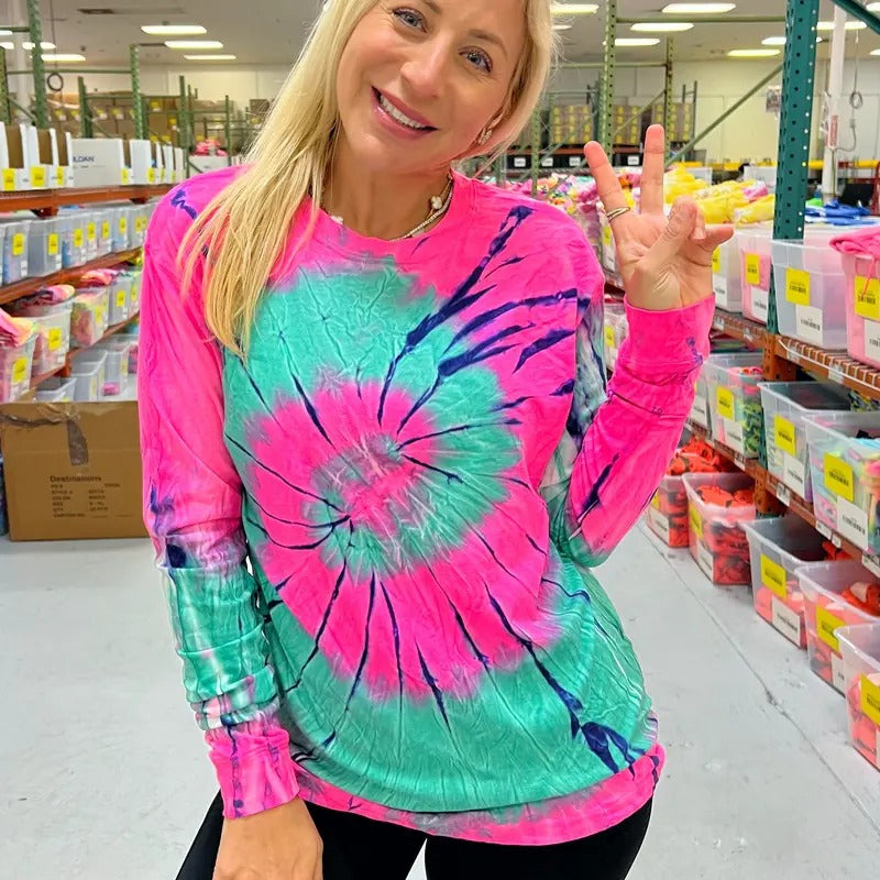Pink Seafoam Tie-Dye Long Sleeve Tee - Blank Hoodie, Sweatshirt | PureTeeCo.com