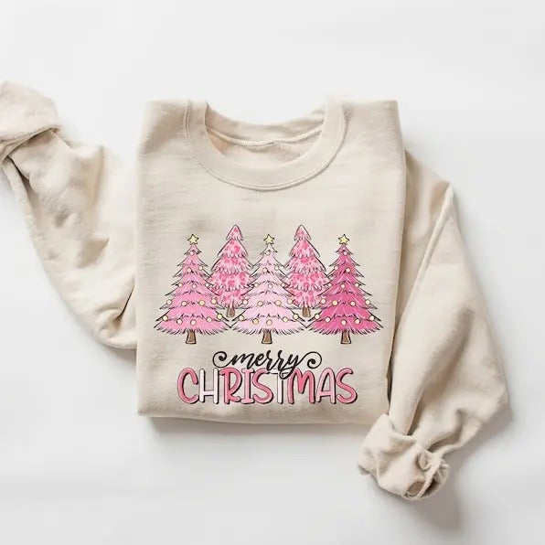 Pink Tree Christmas Sweater, Tree Sweatshirt, Christmas Tree Shirt, Holiday Sweaters for Women Hoodie | PureTeeCo.com
