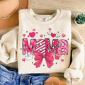 Pink Valentine Mama Coquette Sweatshirt, Loved Mama , Valentines Day Heart Coquette Bow , Brushstroke Valentine , Retro...
