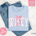Pink Wifey Bow Shirt Gildan, Women's Tee, Cute Women's Tshirt Plus Sizes Hoodie, Sweatshirt | PureTeeCo.com