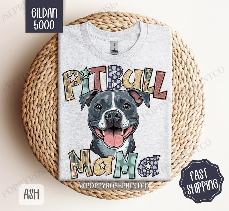 Pitbull Mama Shirt Gildan, Dog Mom Women's Tee, Cute Mama Women's Tshirt Plus Sizes Hoodie, Sweatshirt | PureTeeCo.com